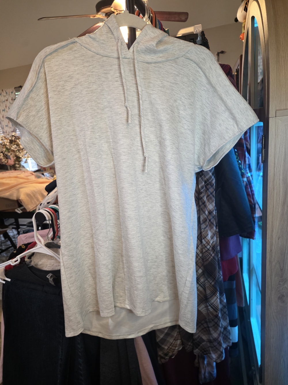 Light Gray Short Sleeve Hoodie Top - Heimish Brand